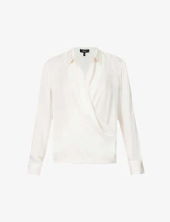 THEORY Wrap Satin-texture Silk Top