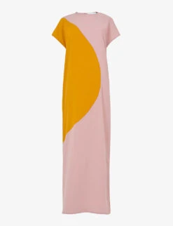 Contrast-panel Round-neck Woven Maxi Dress