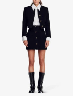 Sandro Segal Button-embellished Cotton-blend Mini Skirt -Ted Baker Store R04194614 NOIRGRIS ALT01