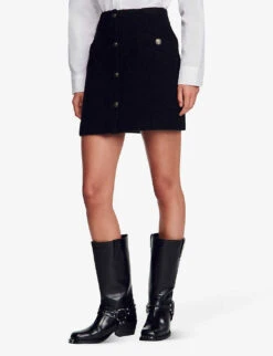Sandro Segal Button-embellished Cotton-blend Mini Skirt -Ted Baker Store R04194614 NOIRGRIS ALT02