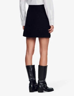 Sandro Segal Button-embellished Cotton-blend Mini Skirt -Ted Baker Store R04194614 NOIRGRIS ALT03