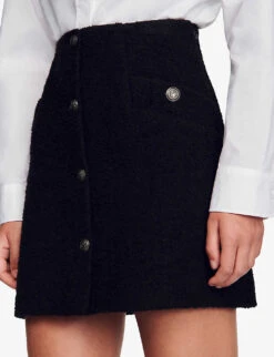 Sandro Segal Button-embellished Cotton-blend Mini Skirt -Ted Baker Store R04194614 NOIRGRIS ALT04