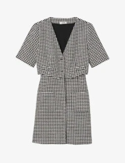 Sandro Charlotte Short-sleeve Houndstooth Stretch-woven Mini Dress
