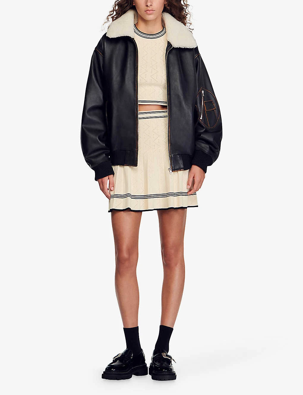 Sandro Fable Contrast-band Pleated Stretch-knit Mini Skirt 4 Sandro Fable Contrast-band Pleated Stretch-knit Mini Skirt - Image 2