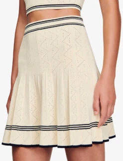 Sandro Fable Contrast-band Pleated Stretch-knit Mini Skirt 9 Sandro Fable Contrast-band Pleated Stretch-knit Mini Skirt -Ted Baker Store R04194629 NATURELS ALT03