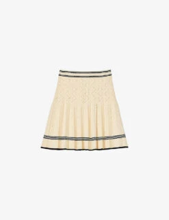 Sandro Fable Contrast-band Pleated Stretch-knit Mini Skirt