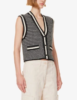 ME AND EM Sleeveless Jacquard-knit Cotton-blend Vest 9 ME AND EM Sleeveless Jacquard-knit Cotton-blend Vest -Ted Baker Store R04194881 BLACKCREAM ALT02