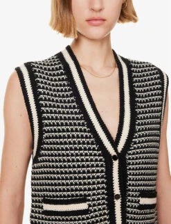 ME AND EM Sleeveless Jacquard-knit Cotton-blend Vest 11 ME AND EM Sleeveless Jacquard-knit Cotton-blend Vest -Ted Baker Store R04194881 BLACKCREAM ALT04