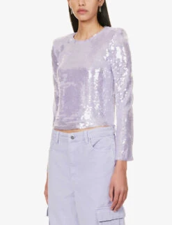 SELF PORTRAIT Long-sleeved Sequin-embellished Stretch-woven Top -Ted Baker Store R04195760 PURPLE ALT02