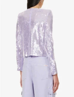 SELF PORTRAIT Long-sleeved Sequin-embellished Stretch-woven Top -Ted Baker Store R04195760 PURPLE ALT03