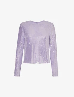 SELF PORTRAIT Long-sleeved Sequin-embellished Stretch-woven Top