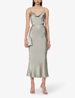 Shona Joy Cowl-neck Slim-fit Satin Midi Dress -Ted Baker Store R04195936 SAGE ALT01