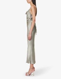 Shona Joy Cowl-neck Slim-fit Satin Midi Dress -Ted Baker Store R04195936 SAGE ALT02
