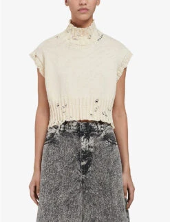 Marni Boxy-fit Distressed Cotton-knit Vest Top -Ted Baker Store R04196437 STONEWHITE ALT02