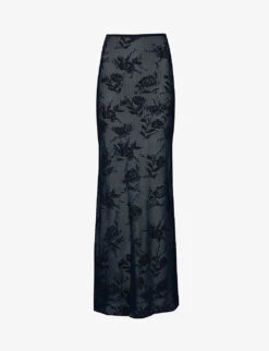 ALAIA Sheer Floral-pattern Cotton-blend Maxi Skirt
