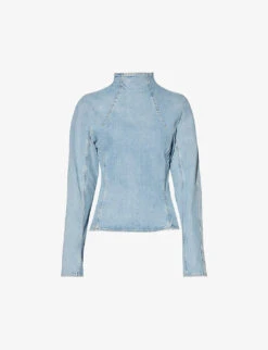 ALAIA Faded-wash Cinched-waist Denim Top