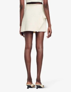 Sandro Minie Jewel-button Side-ruffle Cotton-blend Mini Skirt -Ted Baker Store R04197515 NATURELS ALT03