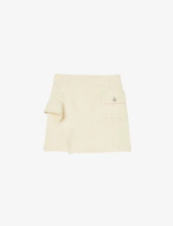 Sandro Minie Jewel-button Side-ruffle Cotton-blend Mini Skirt