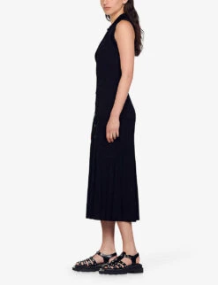 Sandro Laurene Collared Sleeveless Stretch-knit Midi Dress -Ted Baker Store R04197736 NOIRGRIS ALT02