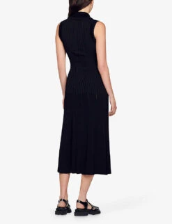 Sandro Laurene Collared Sleeveless Stretch-knit Midi Dress -Ted Baker Store R04197736 NOIRGRIS ALT03