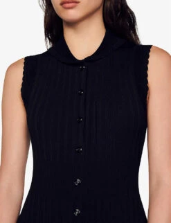 Sandro Laurene Collared Sleeveless Stretch-knit Midi Dress -Ted Baker Store R04197736 NOIRGRIS ALT04
