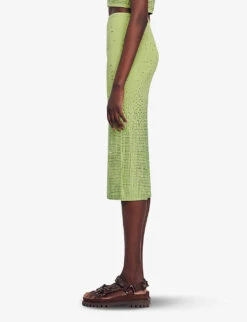 Sandro Manray Rhinestone-embellished High-rise Woven Midi Skirt 10 Sandro Manray Rhinestone-embellished High-rise Woven Midi Skirt -Ted Baker Store R04197758 VERTS ALT02