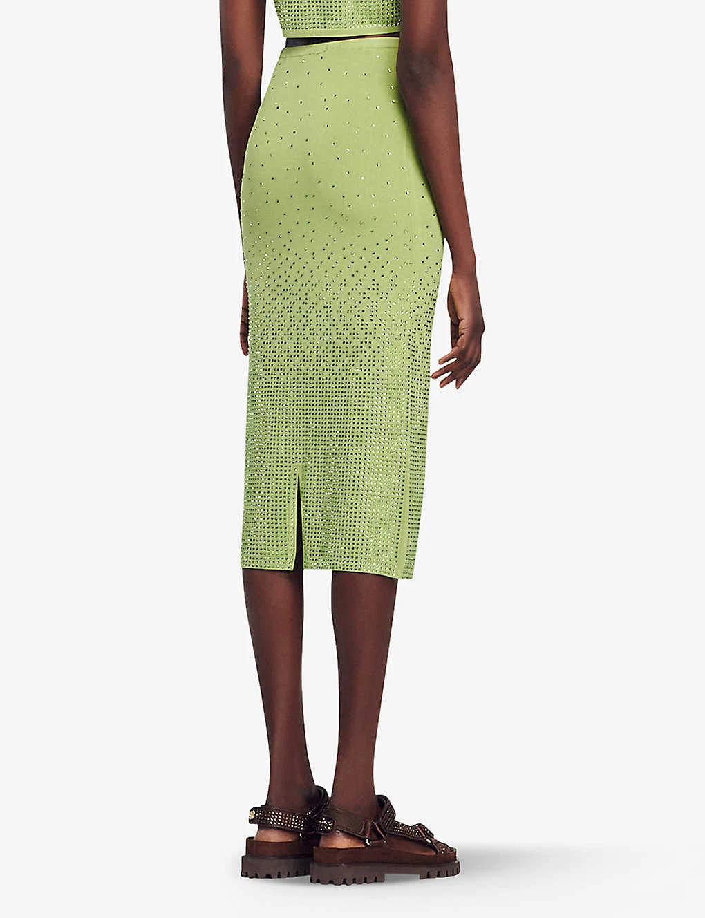 Sandro Manray Rhinestone-embellished High-rise Woven Midi Skirt 6 Sandro Manray Rhinestone-embellished High-rise Woven Midi Skirt - Image 4
