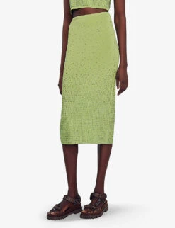 Sandro Manray Rhinestone-embellished High-rise Woven Midi Skirt 12 Sandro Manray Rhinestone-embellished High-rise Woven Midi Skirt -Ted Baker Store R04197758 VERTS ALT04