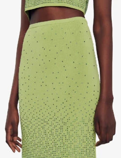 Sandro Manray Rhinestone-embellished High-rise Woven Midi Skirt 13 Sandro Manray Rhinestone-embellished High-rise Woven Midi Skirt -Ted Baker Store R04197758 VERTS ALT05