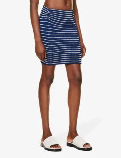 Stripe-pattern Crinkle-texture Stretch-woven Mini Skirt -Ted Baker Store R04198509 NAVYWHITE ALT02