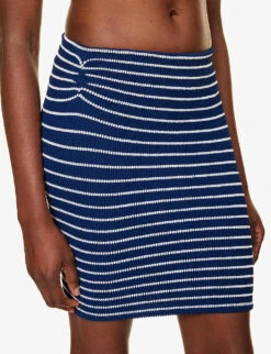Stripe-pattern Crinkle-texture Stretch-woven Mini Skirt -Ted Baker Store R04198509 NAVYWHITE ALT04