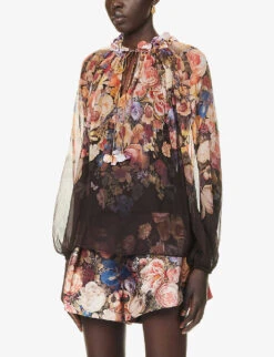 Zimmermann Floral-print Sheer Silk Blouse -Ted Baker Store R04199032 MORISOTBLACKPRINT ALT02
