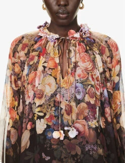 Zimmermann Floral-print Sheer Silk Blouse -Ted Baker Store R04199032 MORISOTBLACKPRINT ALT04