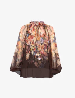 Zimmermann Floral-print Sheer Silk Blouse