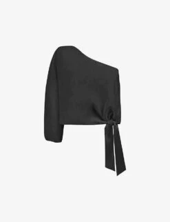 One-shoulder Tie-detail Woven Top