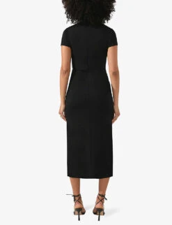 Asymmetric-neckline Split-neck Crepe Midi Dress -Ted Baker Store R04199235 BLACK ALT02