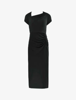 Asymmetric-neckline Split-neck Crepe Midi Dress