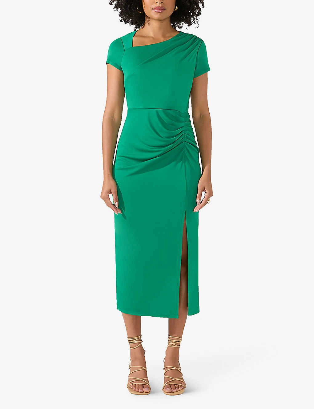 Asymmetric-neck Leg-split Crepe Midi Dress 4 Asymmetric-neck Leg-split Crepe Midi Dress - Image 2
