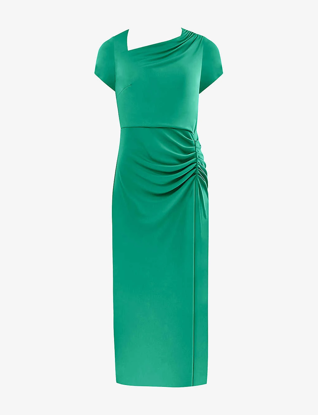 Asymmetric-neck Leg-split Crepe Midi Dress 3 Asymmetric-neck Leg-split Crepe Midi Dress