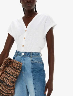 Whistles Aubrie Button-through V-neck Cotton Top -Ted Baker Store R04199557 WHITE ALT02