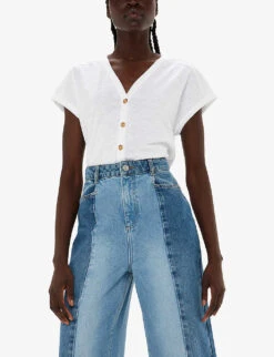 Whistles Aubrie Button-through V-neck Cotton Top -Ted Baker Store R04199557 WHITE ALT04