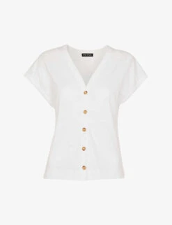 Whistles Aubrie Button-through V-neck Cotton Top