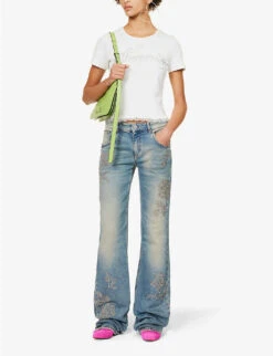 Blumarine Logo Rhinestone-embellished Stretch-cotton T-shirt -Ted Baker Store R04199733 BIANCONATURALE ALT01