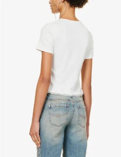 Blumarine Logo Rhinestone-embellished Stretch-cotton T-shirt -Ted Baker Store R04199733 BIANCONATURALE ALT03