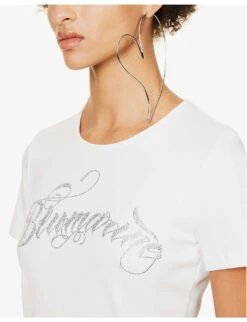 Blumarine Logo Rhinestone-embellished Stretch-cotton T-shirt -Ted Baker Store R04199733 BIANCONATURALE ALT04