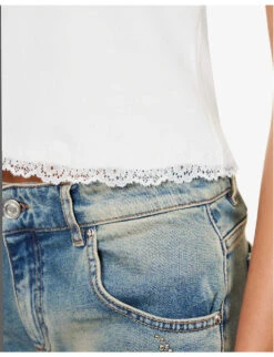 Blumarine Logo Rhinestone-embellished Stretch-cotton T-shirt -Ted Baker Store R04199733 BIANCONATURALE ALT05