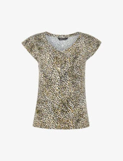 Whistles Leopard-print Frill-sleeve Stretch-woven Top
