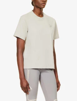 Adidas By Stella Mccartney Brand-print Relaxed-fit Woven T-shirt -Ted Baker Store R04201644 GOBIDOVEGREY ALT02