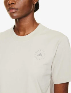 Adidas By Stella Mccartney Brand-print Relaxed-fit Woven T-shirt -Ted Baker Store R04201644 GOBIDOVEGREY ALT04