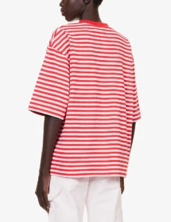 Stripe-pattern Brand-embroidered Recycled-cotton T-shirt -Ted Baker Store R04202683 RED ALT03